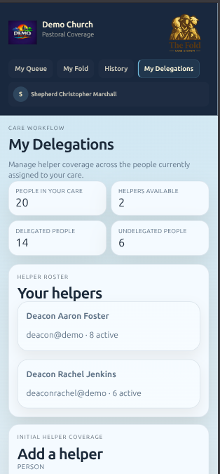 The Fold mobile delegations view showing shared responsibility across helpers