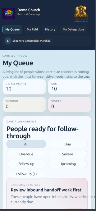 The Fold mobile queue view showing people who need follow-up